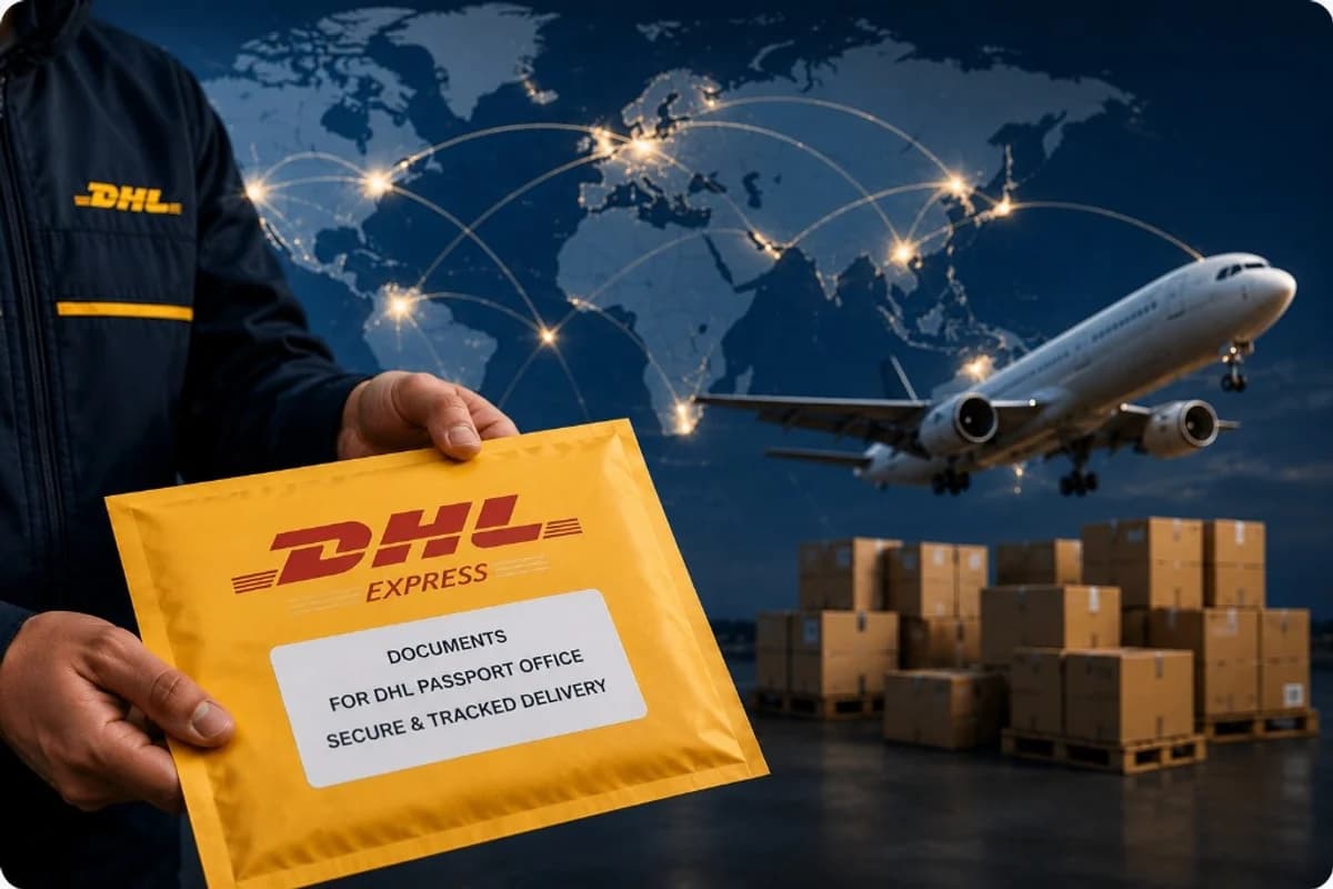 Secure international courier delivery for overseas UK passport documents.